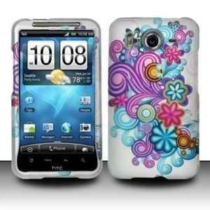  HTC Inspire 4G Rubber Touch Purple Blue Flowers On Silver 