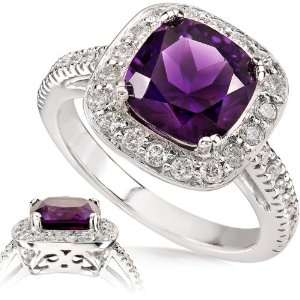  2 2/5 Carat (ctw) Amethyst and Diamond Ring in 14k White 