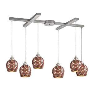  6 LIGHT PENDANT IN SATIN NICKEL AND MULTI MOSAIC GLASS W 