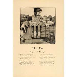 1908 Vintage Print Cat James J Montague Harry Linnell   Original 