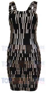 JASMINE BLACK RUNWAY FOIL STRIPE BANDAGE DRESS XS S M L CELEBRITY 