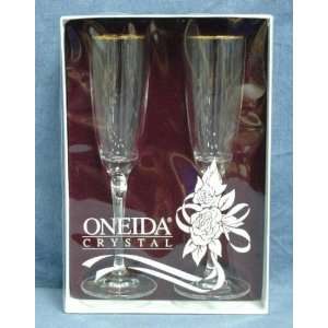   Toujours Gold Crystal Toasting Flutes New In Box!!: Kitchen & Dining
