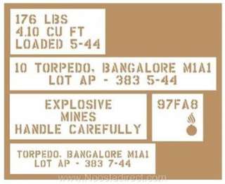 Bangalore Torpedo crate stencil set US Army Military inc FREE plans 