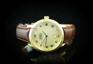 Mens Rotary Watch Brown Leather Strap Gold Plated Stainless Steel 