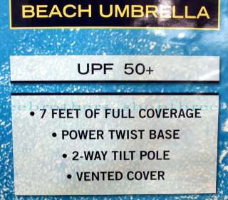   Nautica Striped Beach Umbrella 2 Way Tilt Pole UPF 50+ Patio Carry Bag