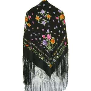   Shawl: Black with Colorful Flamenco Floral 63x63 Home & Kitchen