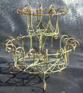 Rustic Wrought Iron Round 2 Tiered Basket Plant Stand Metal Planter 