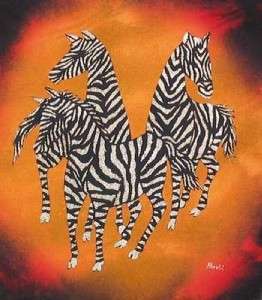 Indonesian Hand Dyed 3 Zebra Africa Cotton Batik Panel  