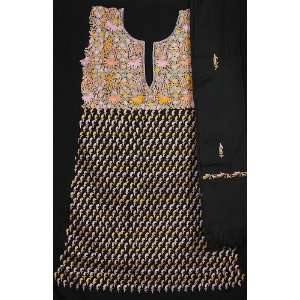  Black Kashmiri Three Piece Suit Fabric with Ari Embroidery 