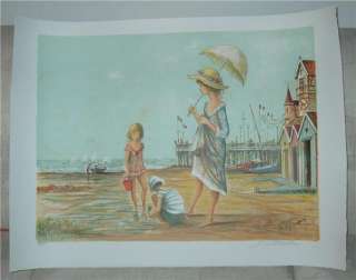 Jacques Lalande Lithograph French girls at the Beach  