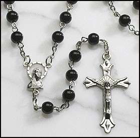 Catholic Rosary Bead Necklace ~ Black Glass Round Beads  