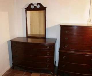   Mahogany Bow Front High Chest and Low Dresser w Mirror bedroom set