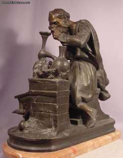 The Alchemist By E. HEBERT 19th Century Metal Sculpture  
