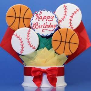 Happy Birthday Sports Cookie Bouquet   5 Piece  Grocery 