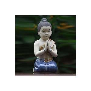   NOVICA Celadon ceramic statuette, Thai Sawasdee Girl