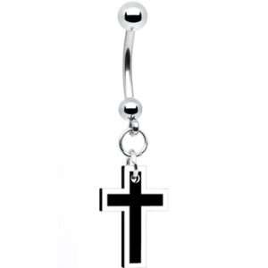  Black and White Cross Belly Ring: Jewelry