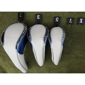 Deluxe Blue, White, & Black Classic Golf Club Headcovers Set of 3 