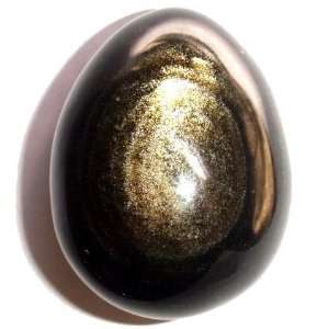  Obsidian Egg 01 Gold Raibow Sheen Crystal Black Stone 