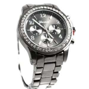   Steel Metal Designer Look Blingy Watch with Ice Crystals Around Face