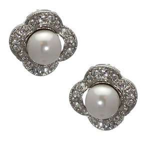  BLAIR Silver Tone Pearl Crystal Clip On Earrings: Jewelry