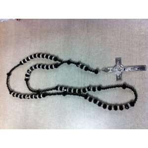 Black Crystal Rosary with Rhinestones Beads and Silver Colored Cross