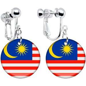  Malaysia Flag Clip on Earrings: Jewelry