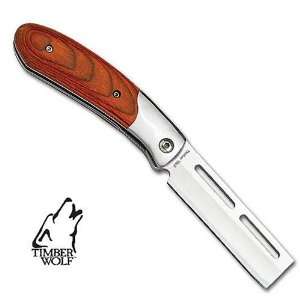  Wood Handle Straight Razor Pocket Knife