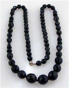 VICTORIAN JET FACETED BEAD NECKLACE 26.5   