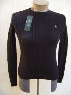   Womens M Sweater Shirt Cable Pony Cotton Black Crewneck Top  