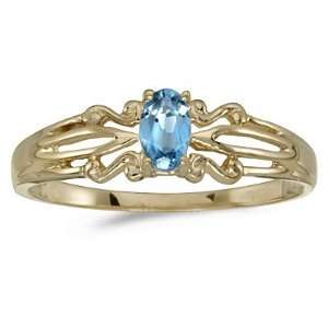    14K Yellow Gold 5 x 3 MM Blue Topaz Fashion Ring Katarina Jewelry