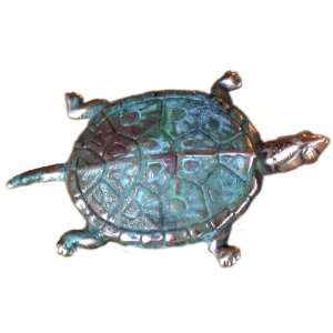 Verdigris Patina Solid Brass Box Turtle Pin: Jewelry