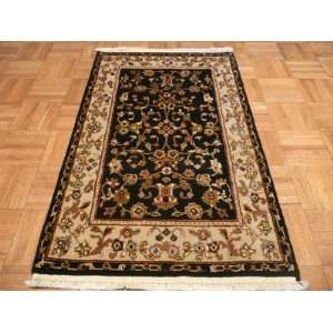   HAND KNOTTED BLACK AGRA ORIENTAL RUG WITH SILK: Everything Else