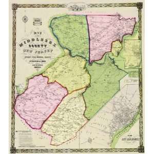  MIDDLESEX COUNTY NEW JERSEY/NJ LANDOWNER MAP 1850