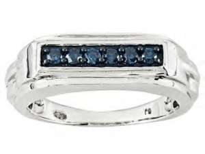 25 ctw Blue Diamond Mans Ring .925 Sterling Sz 10  