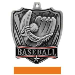   Custom Baseball Medals SILVER MEDAL / ORANGE RIBBON 2.5 SHIELD Custom