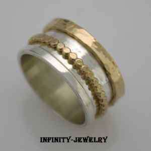 GOLD 14K Spinner Wedding Ring Sterling Silver 925  