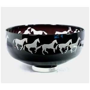  Correia Designer Art Glass, Bowl Horses large b/w