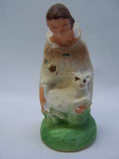 shepherd nativity plaster chalkware 4 handpainted kneeling with lamb 