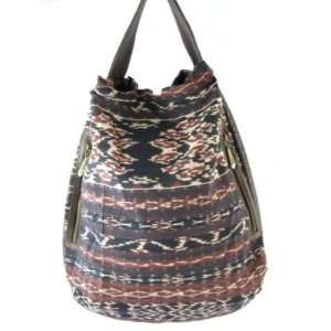 New w Tags Authentic Bryna Multi Navy Chocolate Trim Serrano Ikat Hobo 