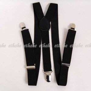 Clip on Braces Elastic Y back Suspenders Black 2L2Z  