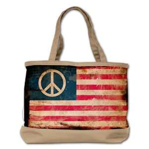   Bag Purse (2 Sided) Tan Worn US Flag Peace Symbol: Everything Else