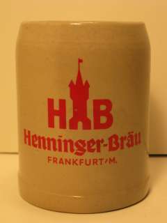 OLD GERMANY STONEWARE HB HENNINGER BRAU / FRANKFURT/M. LOGO 0.5L 