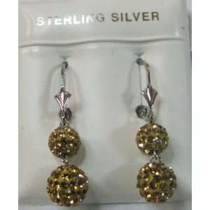   Silver Earrings 6mm & 8mm Dangle Swarovski Gold Color Shimmering Balls