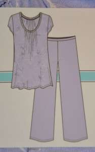 New Womens ELLEN TRACY 2 pc Shirt Top Capri Pants PJ Pajama Set PURPLE 
