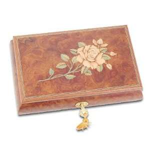   Rose Hand Crafted Italian Sorrento Music Jewelry Box With A Lock & Key