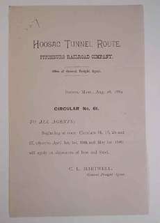 1889 FITCHBURG RR CIRCULAR   HOOSAC TUNNEL ROUTE  