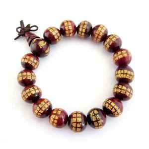   Wood Calligraphy Words Beads Buddhist Prayer Bracelet Mala Jewelry