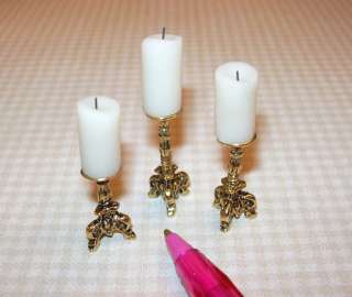Brooke Tucker Off White Candles on Fancy Candlesticks DOLLHOUSE 