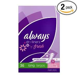 Always Dri Liners Long, Clean Fresh Scent, 36 count Packages (Pack of 