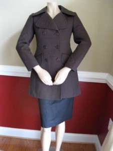 VTG 40s 50s Brown Wool Princess Coat Double Breasted Military S XS 
